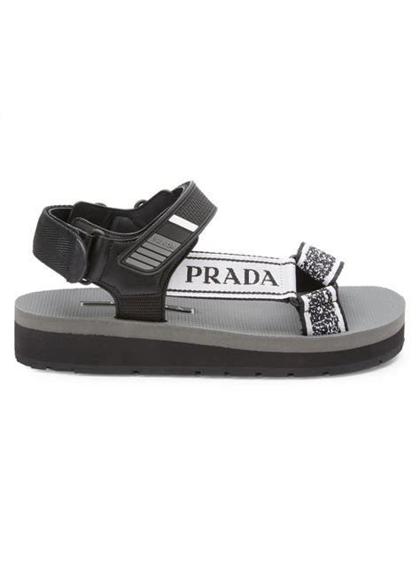 prada logo platform sport sandals|Prada studded pony skin sandals.